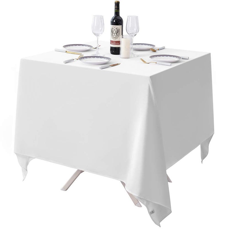 Surmente Square Tablecloth for Square or Round Tables 100% Polyester 85x85 Inch Table Cloth for Weddings, Banquets, or Restaurants (White) - Image 1